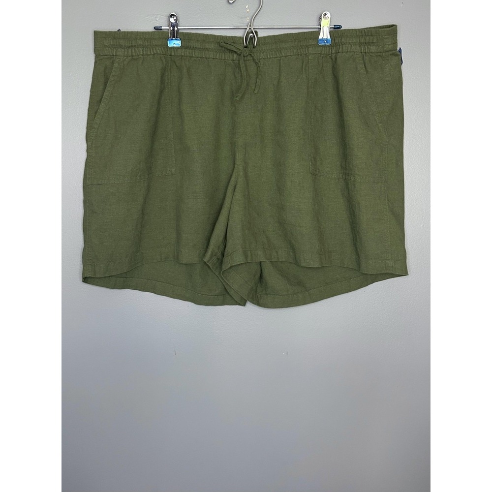 J Crew Shorts Womens 2X Green Linen Blend Pull On Utility Elastic Waist Casual